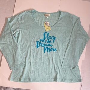 Richie House Sea Foam Green Blue Sleep More Dream More Pajama Top Size Large
